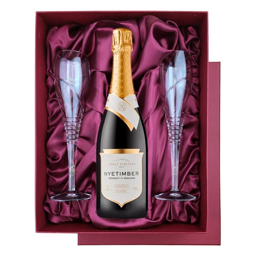 Nyetimber Tillington Single Vineyard 2014 English Sparkling 75cl in Red Luxury Presentation Set With Flutes